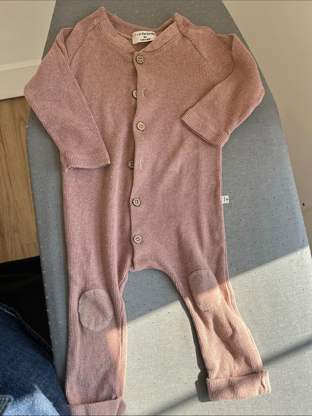 Ribbed Button-Front Footie in Dusty Rose